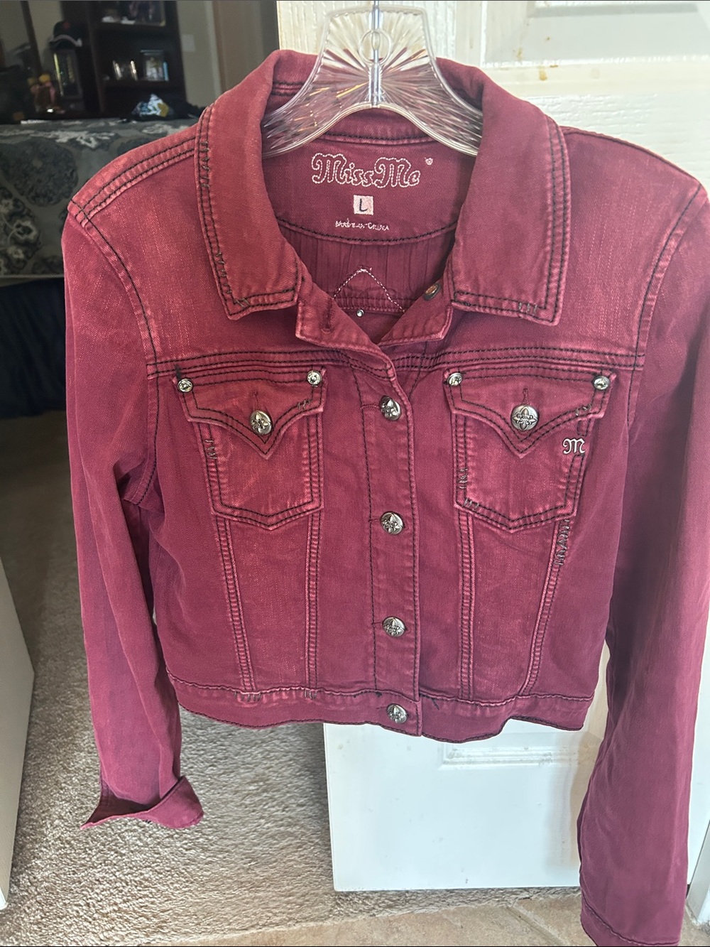 Miss Me Burgundy Red Washed Denim Jacket